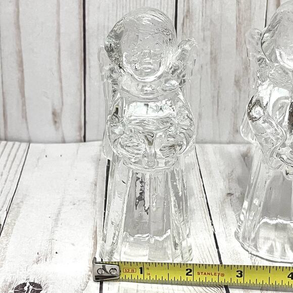 Vintage 5” Singing Choir Angel Candle Holders Crystal Cut Heavy Set of 2 - Picture 9 of 11